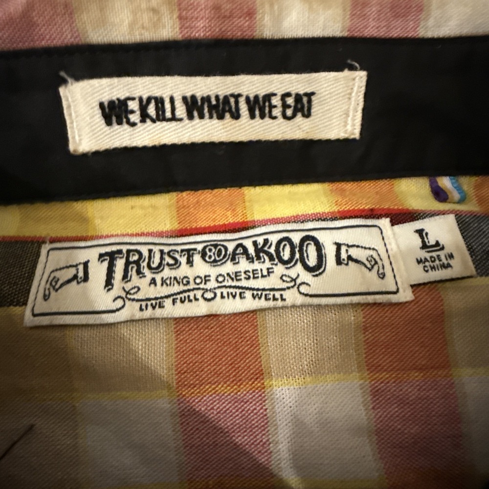 AKOO & Co Trust 80 Short Sleeve Shirt Men's L Button Front Plaid Red & Yellow - Picture 3 of 11